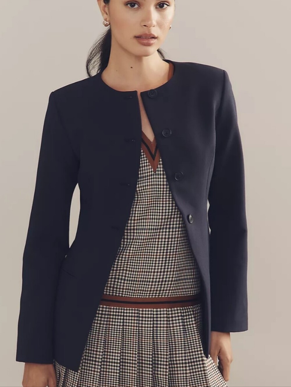 Anthropologie Aligne Collarless Blazer, Navy